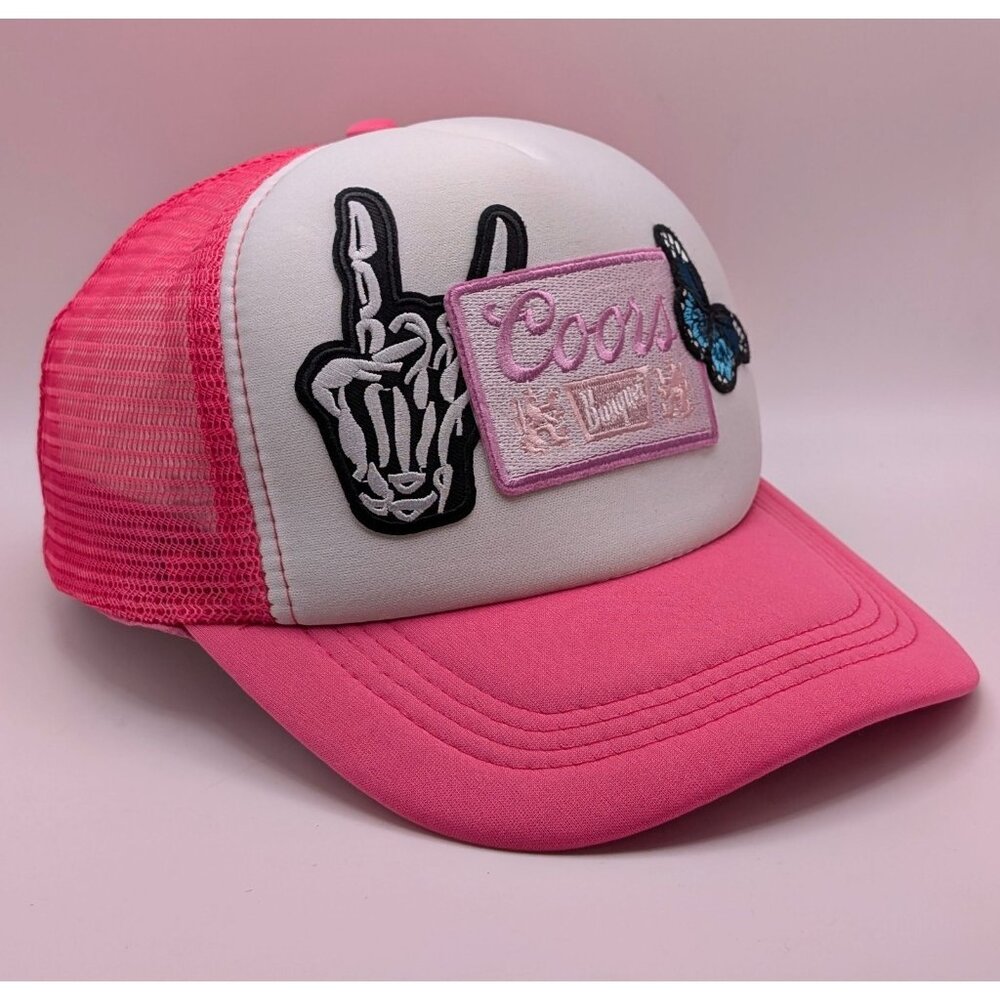 Coors Banquet Trucker Hat Hot Pink Rocker Butterfly Mesh Foam Snapback Y2K VTG